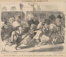 Invasion es wagons un jour ou l'on fait partir, 19th century. Creator: Honore Daumier