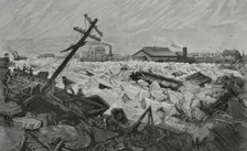 Invasion of Herr's Island, (Pittsburgh) by water and ice floes from the Alleghany River, Feb 1883. Creator: Bernardo Rico