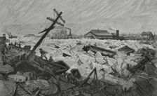 Invasion of Herr's Island, (Pittsburgh) by water and ice floes from the Alleghany River, Feb 1883. Creator: Bernardo Rico