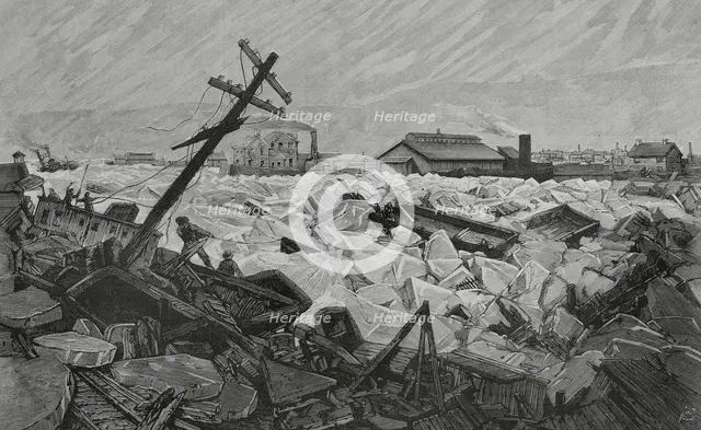 Invasion of Herr's Island, (Pittsburgh) by water and ice floes from the Alleghany River, Feb 1883. Creator: Bernardo Rico.