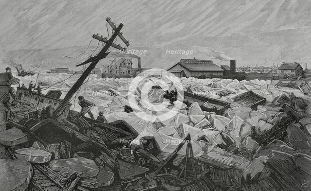 Invasion of Herr's Island, (Pittsburgh) by water and ice floes from the Alleghany River, Feb 1883. Creator: Bernardo Rico.