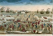 Invasion of Portugal. (1762). Taking of Salvatierra on September 16, 1762 colored engraving