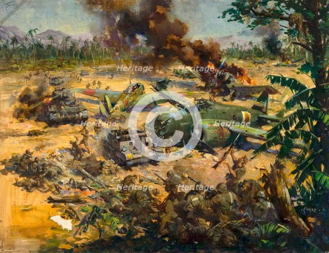Invasion scene in Far East, between 1939 and 1946. Creators: Central Office of Information, Terence Tenison Cuneo.