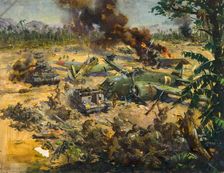 Invasion scene in Far East, between 1939 and 1946. Creators: Central Office of Information, Terence Tenison Cuneo