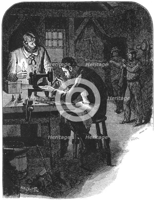 Invention of the Singer sewing machine, 1850 (1880). Artist: Unknown