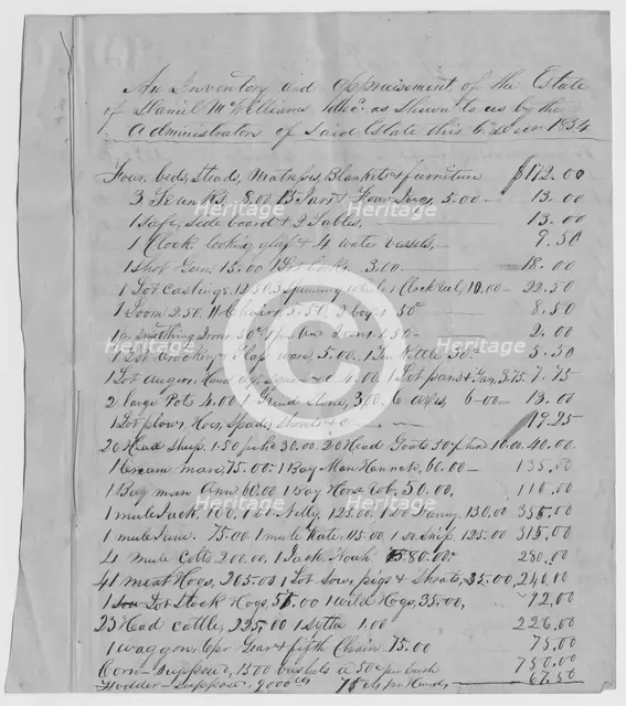 Inventory and appraisement of the estate of Daniel McWilliams, 1854-12-06. Creator: Unknown.