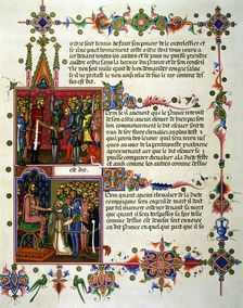 Investiture of a gentleman. Delivery of the sword. Page of the 14th century manuscript Order of …