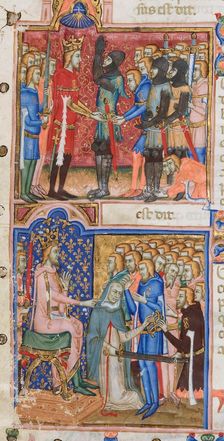Investiture of knight by King Louis I of Naples, 1353-1354. Creator: Orimina, Cristoforo (active 1335-1360)