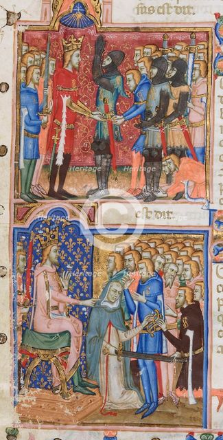 Investiture of knight by King Louis I of Naples, 1353-1354. Creator: Orimina, Cristoforo (active 1335-1360).