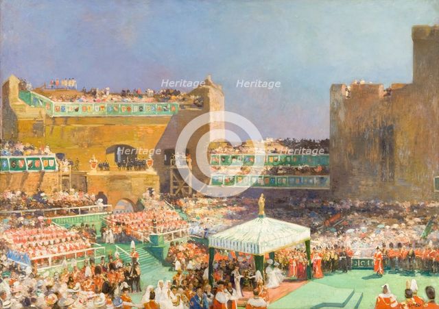 'Investiture of the Prince of Wales at Caernarvon', 1912. Creator: Eugene Louis Gillot.