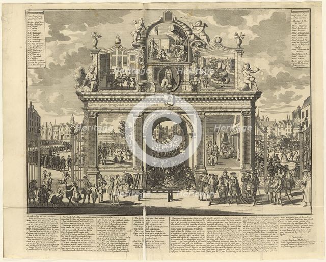 Investment schemes: Memorial arch erected at the burial place of ruined shareholders, 1720. Creator: Anonymous.