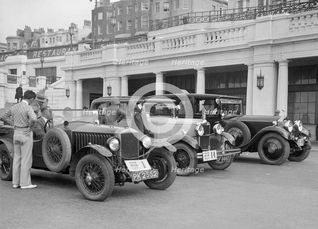 Invicta of DM Healey and a Standard Sportsman's saloon at the B&HMC Brighton Motor Rally, 1930. Artist: Bill Brunell.