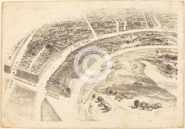Invitation? with Aerial View of Regent's Park, 1824. Creator: Unknown.