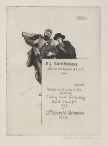 Invitation with vignette from "The First Born" (with text), 1887., 1887. Creator: Hubert von Herkomer
