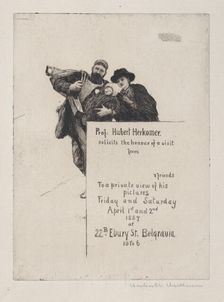 Invitation with vignette from "The First Born" (with text), 1887., 1887. Creator: Hubert von Herkomer