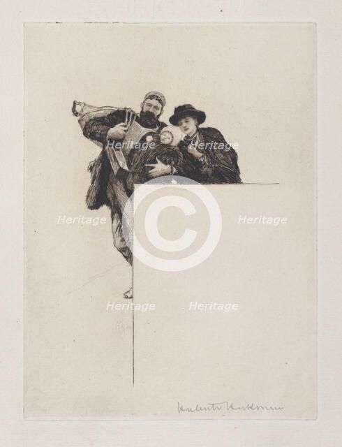 Invitation with vignette from "The First Born" (without text), 1887. Creator: Hubert von Herkomer.