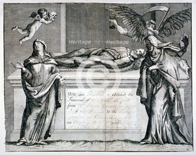 Invitation card to a funeral at Bunhill Fields in 1737. Artist: Anon
