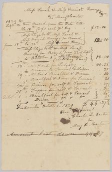 Invoice and receipt for room and board of Sarah and Harriet Rouzee and "servant", October 1829. Creator: Unknown