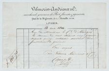 Invoice from Vilmorin-Andrieux et Cie, Paris, for seed supplies to the Count of..., August 24, 1844. Creator: Unknown