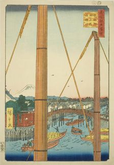 Inari Bridge and Minato Shrine, Teppozu (Teppozu Inaribashi Minato Jinja), from the series..., 1857. Creator: Ando Hiroshige