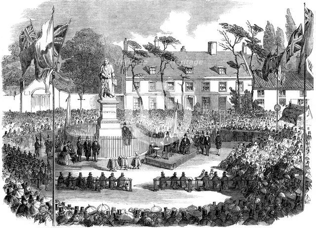 Inauguration of the statue of Sir Isaac Newton at Grantham, Lincolnshire, 1858. Creator: Unknown.