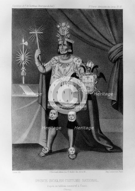 Inca prince, national costume, 1852. Artist: Jacques Francois Gauderique Llanta 