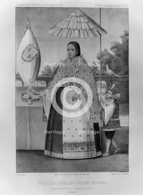 Inca princess, national costume, 1852. Artist: Jacques Francois Gauderique Llanta 