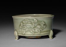 Incense Burner in Form of Archaic Lian with Peonies in Refief: Longquan Ware, 14th Century. Creator: Unknown