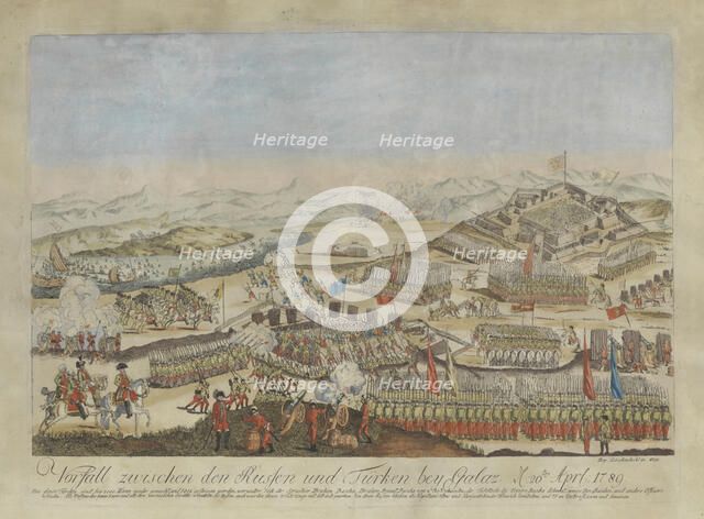 Incident between the Russian and Ottoman armies at Galati on April 20, 1789, 1789. Creator: Loeschenkohl, Johann Hieronymus (1753-1807).