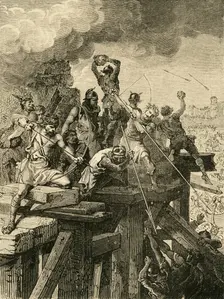 Incident in the Siege of Paris: Defending the Bridge and Tower (845) , 1890. Creator: Unknown