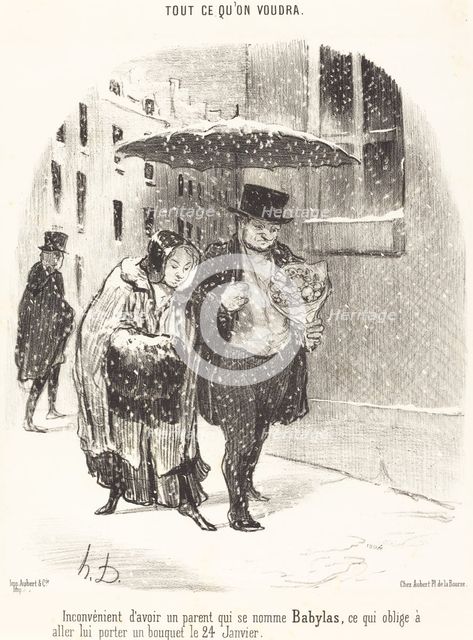 Inconvénient d'avoir un parent qui se nomme Babylas..., 1850. Creator: Honore Daumier.