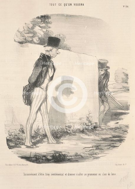 Inconvénient d'être trop sentimental et d'aimer à aller se promener au clair de lune, 19th century. Creator: Honore Daumier.