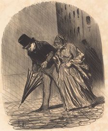 Inconvénient d'un parapluie à ressorts trop compliqués, 1847. Creator: Honore Daumier