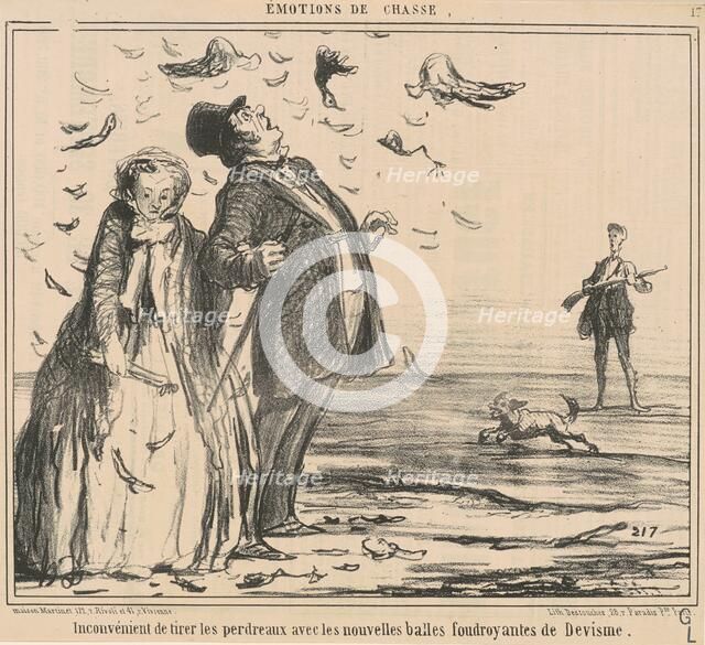 Inconvénient de tirer les perdreaux ..., 19th century. Creator: Honore Daumier.