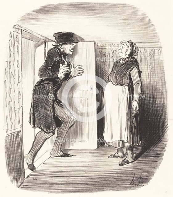 Inconvénient de visiter, sans précaution, un entresol dont le plafond est un peu trop bas, 1847. Creator: Honore Daumier.