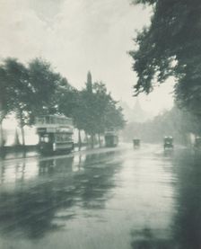 Inclemency - Victoria embankment. From the album: Photograph album - London, 1920s. Creator: Harry Moult