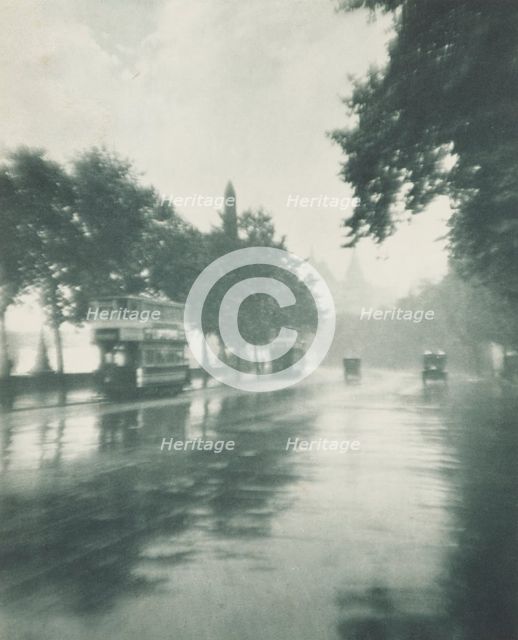 Inclemency - Victoria embankment. From the album: Photograph album - London, 1920s. Creator: Harry Moult.