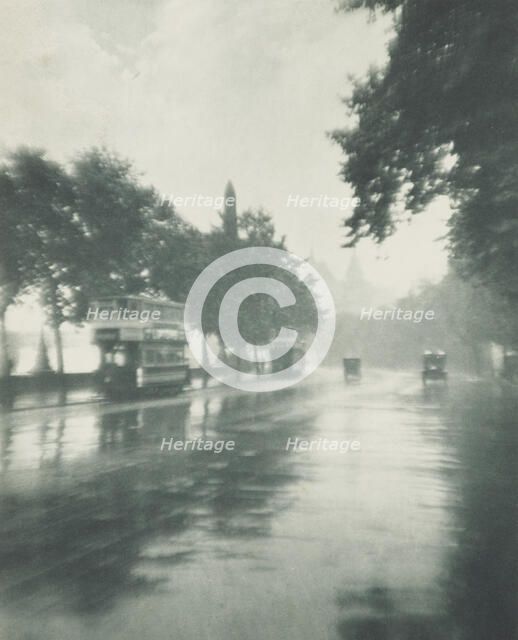 Inclemency - Victoria embankment. From the album: Photograph album - London, 1920s. Creator: Harry Moult.