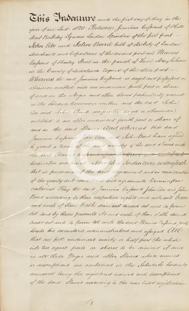 Indenture of Jemima, Amity Hall Estate, 1820. Creator: Unknown.