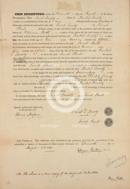 Indenture of Rachel Trusty, 1841-08-11. Creator: Unknown.