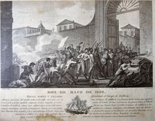 Independence War, death of Daoiz and Velarde in Monleón Park, Madrid, December 8, 1808, engraving