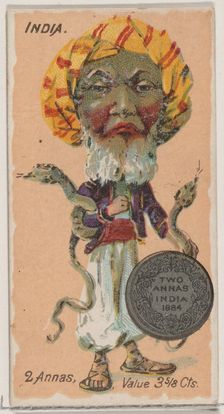 India, 2 Annas, from the series Coins of All Nations (N72, variation 2) for Duke brand cig..., 1889. Creator: Unknown
