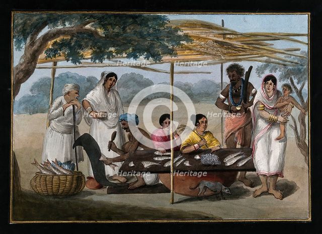 India: a fishmonger's stall, (between 1800 and 1899?). Creator: Unknown.