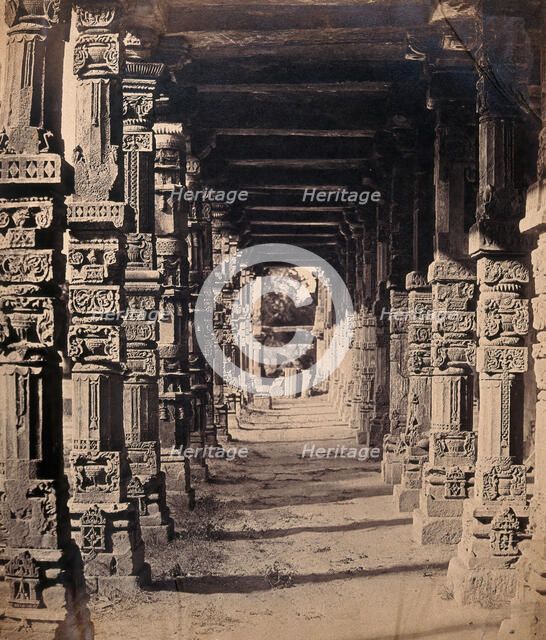 India: interior of the Hindu temple in the Kootub near Delhi, c1858. Creator: Felice Beato.