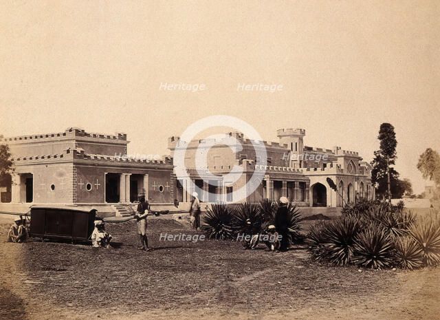 India: Ludlow Castle, Delhi, with a sedan-chair and attendants in the garden, c1858. Creator: Felice Beato.