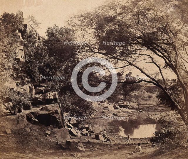 India: the 'Crow's Nest' battery beside a small pond, c1858. Creator: Felice Beato.
