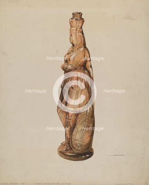 Indian Maiden Bitters Bottle, 1935/1942. Creator: G. A. Spangenberg.
