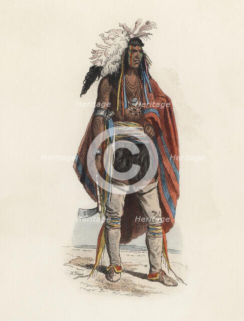 Indian man of North America, in the modern age, color engraving 1870.