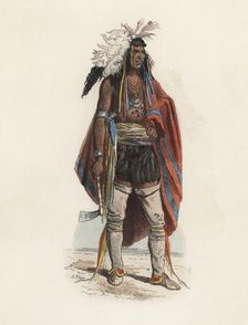 Indian man of North America, in the modern age, color engraving 1870