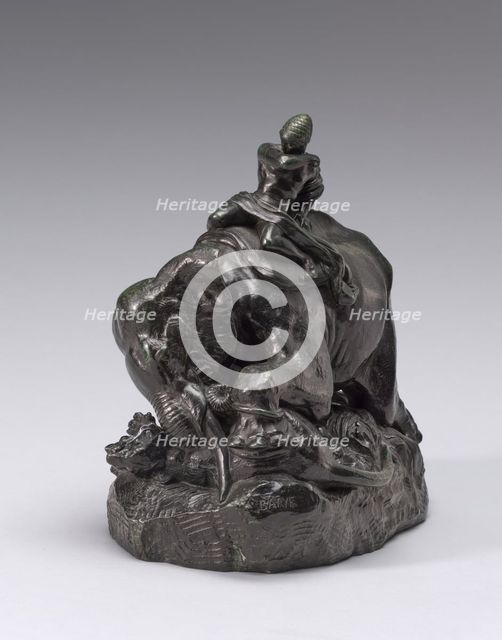 Indian Mounted on an Elephant Crushing a Tiger, model n.d., cast c. 1845/1873. Creator: Antoine-Louis Barye.